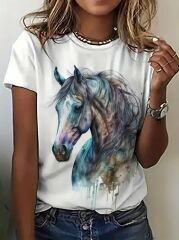 Kadın Kısa Kollu At Baskılı Süprem T-shirt