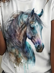 Kadın Kısa Kollu At Baskılı Süprem T-shirt