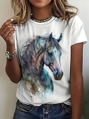Kadın Kısa Kollu At Baskılı Süprem T-shirt