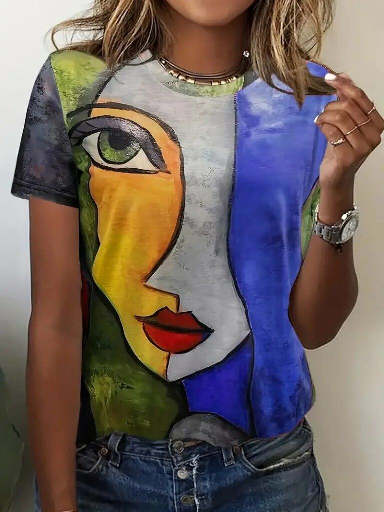 Kadın Kısa Kollu Yüz Baskılı Süprem T-shirt