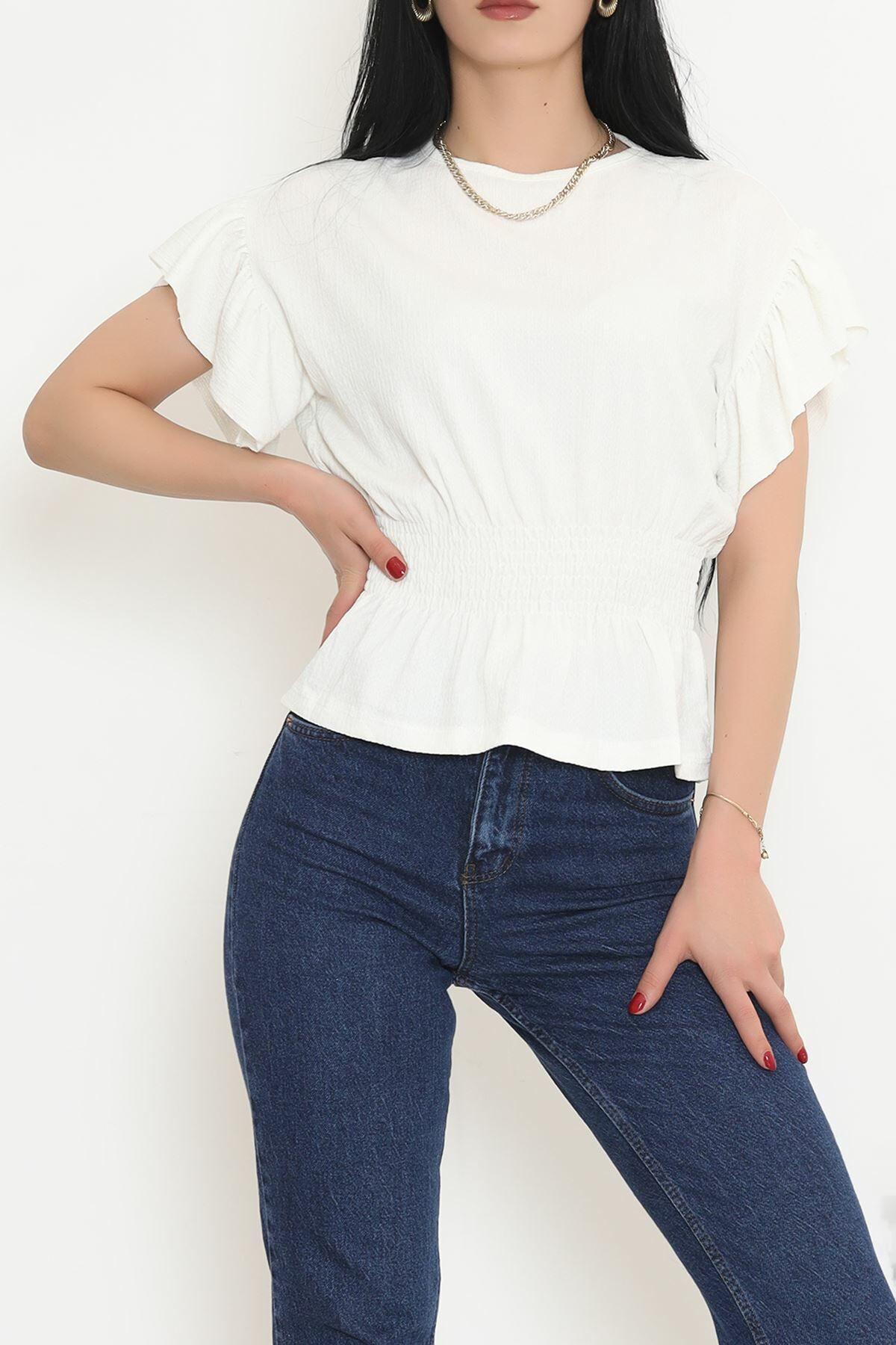 Bel Lastikli Bluz Beyaz - 2490.555.