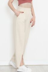 Paça Yırtmaçlı Keten Pantolon Taş - 17656.1247.