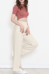 Paça Yırtmaçlı Keten Pantolon Taş - 17656.1247.