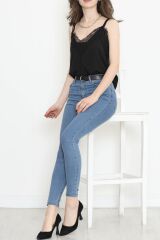 Dantelli Saten Bluz Siyah - 689.1247.