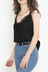 Dantelli Saten Bluz Siyah - 689.1247.