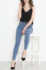 Dantelli Saten Bluz Siyah - 689.1247.