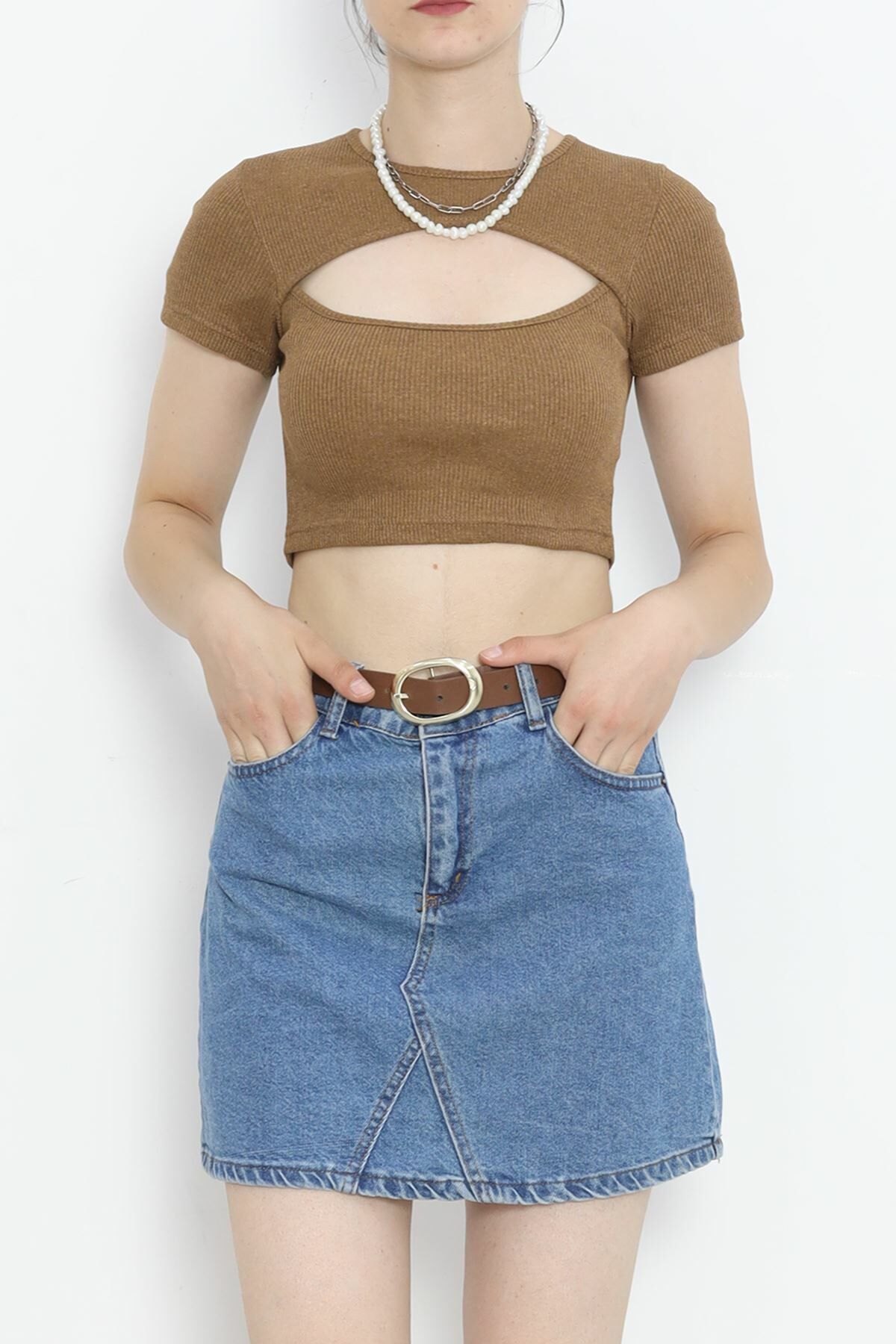 Dekolteli Crop Body Kahve - 4121.1567.