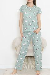 Desenli Pijama Takımı Mintbeyaz - 130.1287.