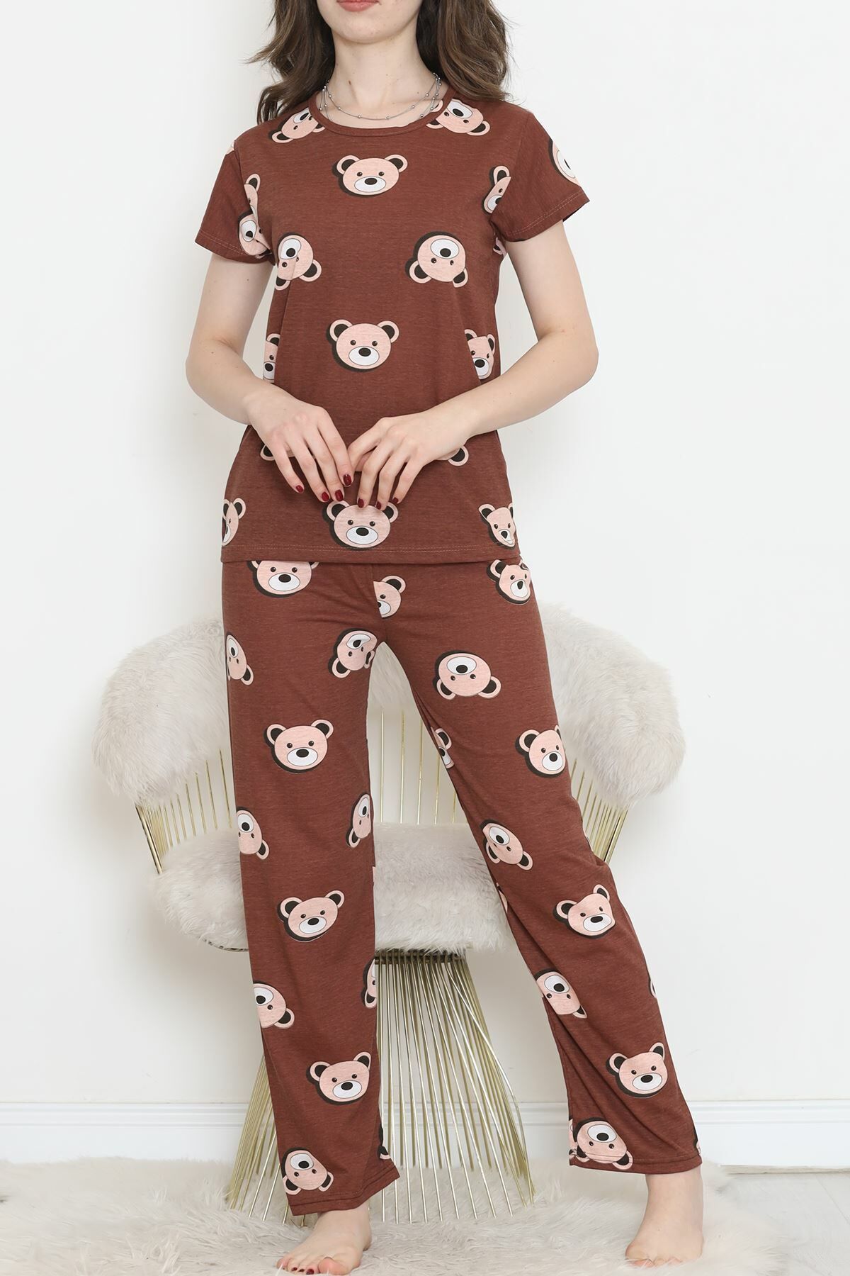 Desenli Pijama Takımı Kahvesomon - 130.1287.