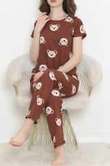 Desenli Pijama Takımı Kahvesomon - 130.1287.