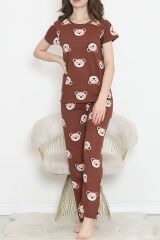Desenli Pijama Takımı Kahvesomon - 130.1287.