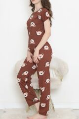 Desenli Pijama Takımı Kahvesomon - 130.1287.