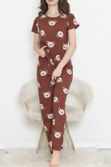 Desenli Pijama Takımı Kahvesomon - 130.1287.