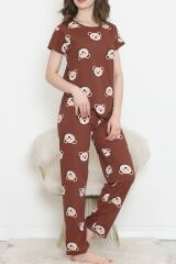 Desenli Pijama Takımı Kahvesomon - 130.1287.