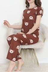 Desenli Pijama Takımı Kahvesomon - 130.1287.