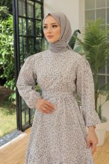 Beli Kuşaklı Elbise Gri - 18655.1778.