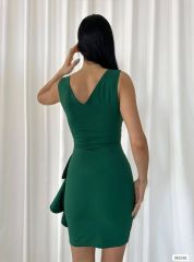 Kadın Dalgıç Kumaş Belde Kuşak Detaylı V Yaka Mini Boy Elbise