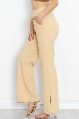 Paça Yırtmaçlı Pantolon Bej - 250.1247.
