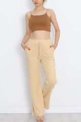 Paça Yırtmaçlı Pantolon Bej - 250.1247.