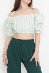 Çizgili Crop Bluz Yeşil - 18423.631.