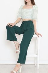 Çizgili Crop Bluz Yeşil - 18423.631.