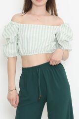 Çizgili Crop Bluz Yeşil - 18423.631.