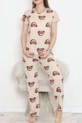 Desenli Pijama Takımı Bejkahve - 130.1287.