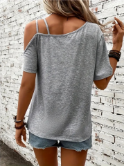 Kadın Tek Omuzu Ip Askılı Kısa Kollu Kalp Baskılı Viskon Bluz