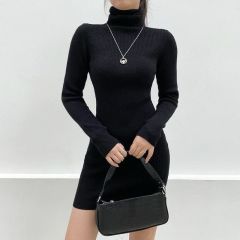 Kadın Uzun Kollu Balıkçı Yaka Kaşkorse Mini Elbise