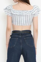 Çizgili Crop Bluz Gribeyaz - 18426.631.