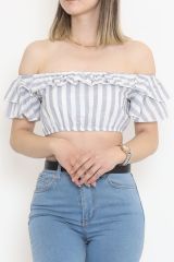 Çizgili Crop Bluz Beyazfüme - 18426.631.