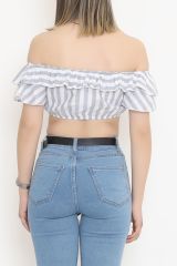 Çizgili Crop Bluz Beyazfüme - 18426.631.