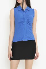 Büzgülü Gömlek Bluz Saks - 12578.631.