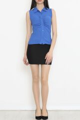 Büzgülü Gömlek Bluz Saks - 12578.631.