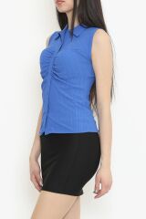Büzgülü Gömlek Bluz Saks - 12578.631.
