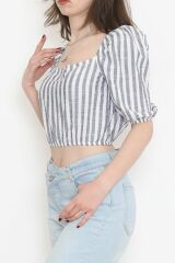 Çizgili Crop Bluz Fümebeyaz - 18423.631.