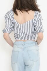 Çizgili Crop Bluz Fümebeyaz - 18423.631.