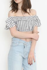 Çizgili Crop Bluz Fümebeyaz - 18426.631.