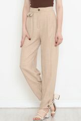 Paça Detaylı Keten Pantolon Taş - 15268.1726.