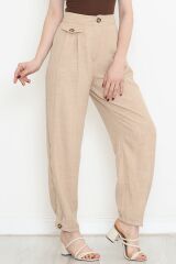 Paça Detaylı Keten Pantolon Taş - 15268.1726.
