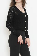 Acurlu Düğmeli Hırka Siyah - 18563.1247.