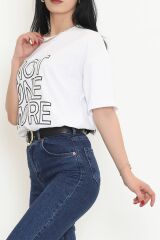 Baskılı Oversize Tişört Beyaz - 16504.1567.