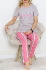 Desenli Pijama Takımı Gri - 18964.1567.