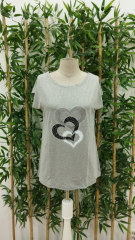 Kadın Kısa Kollu Kalp Baskılı Viskon T-shirt
