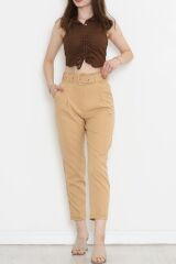 Kemerli Pileli Pantolon Camel - 20318.683.