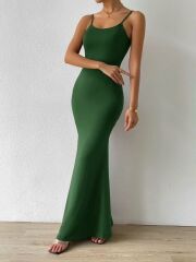 Kadın Kolsuz Askılı Bodycon Uzun Viskon Elbise
