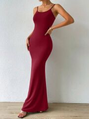 Kadın Kolsuz Askılı Bodycon Uzun Viskon Elbise