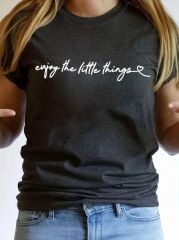 Kadın Kısa Kollu önü Yazı Baskılı Basic Süprem T-shirt