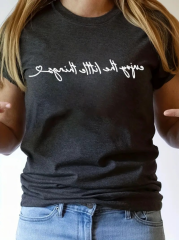 Kadın Kısa Kollu önü Yazı Baskılı Basic Süprem T-shirt